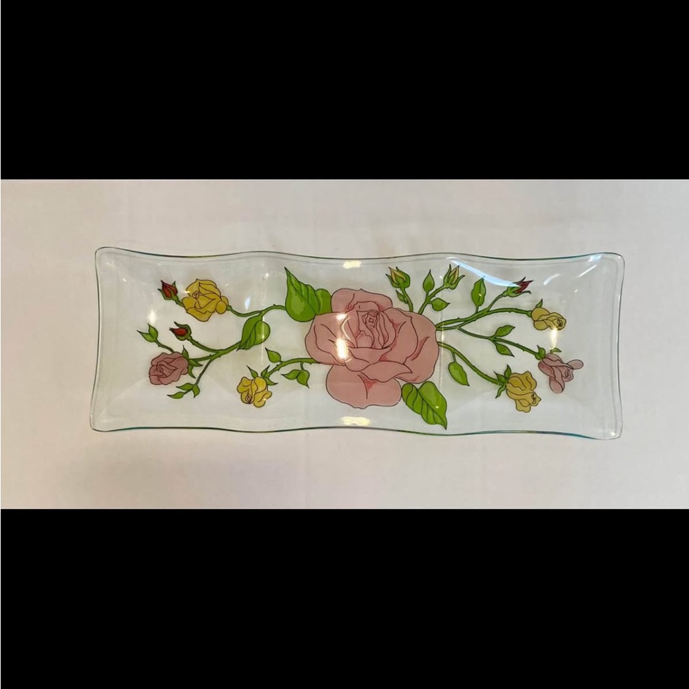 Rare 1970s Vintage Dorothy Thorpe Divided Clear Glass Tray